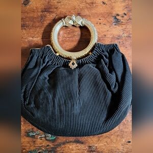 Rare Antique Black Gilt Sterling Silver Opera Bag